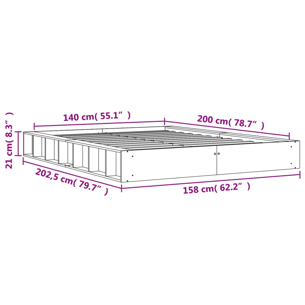 Bed frame without mattress brown wax 140x200cm solid pine wood