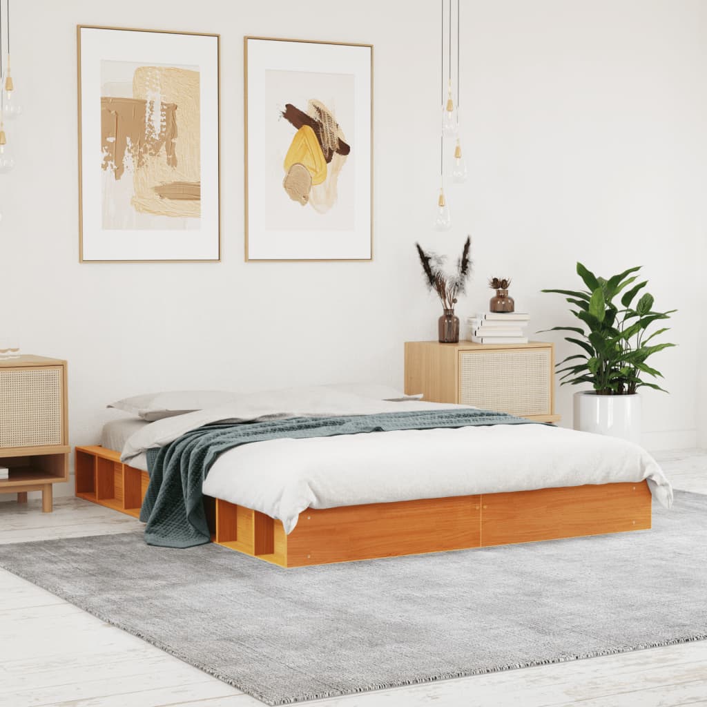 Bed frame without mattress brown wax 140x200cm solid pine wood