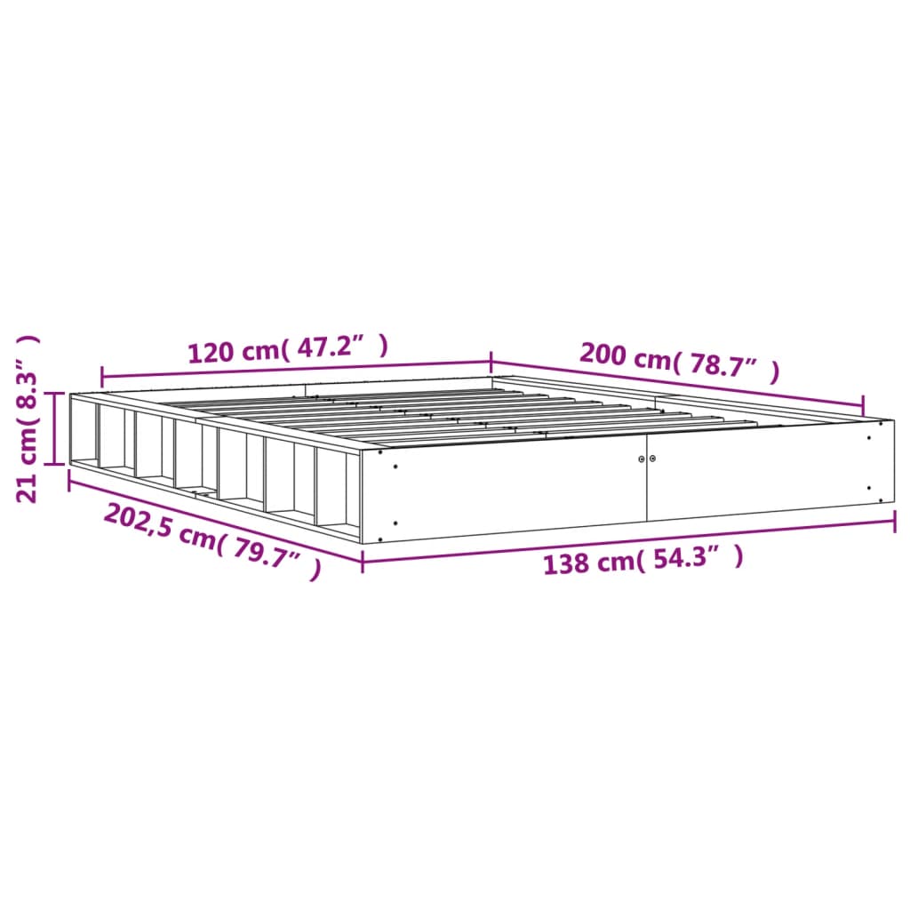 Bed frame without mattress brown wax 120x200cm solid pine wood