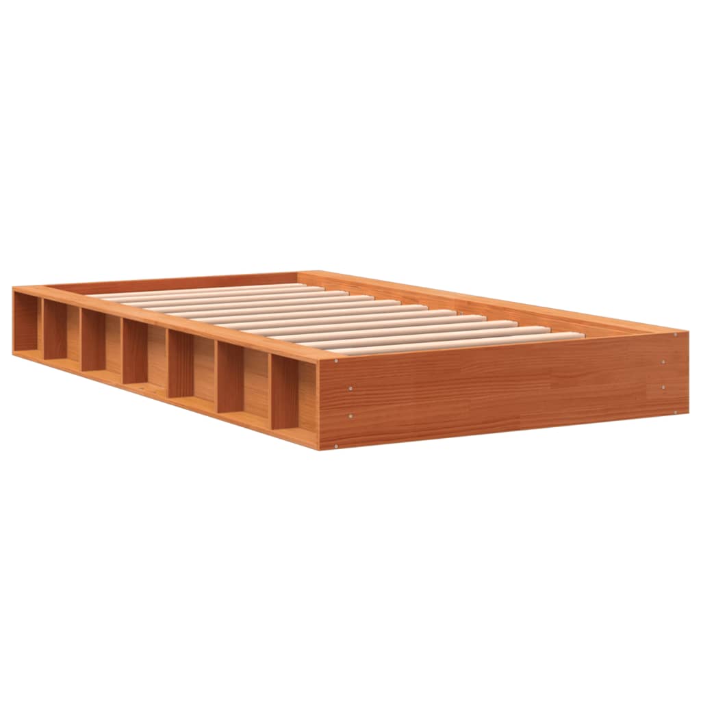 Bed frame without mattress brown wax 100x200cm solid pine wood