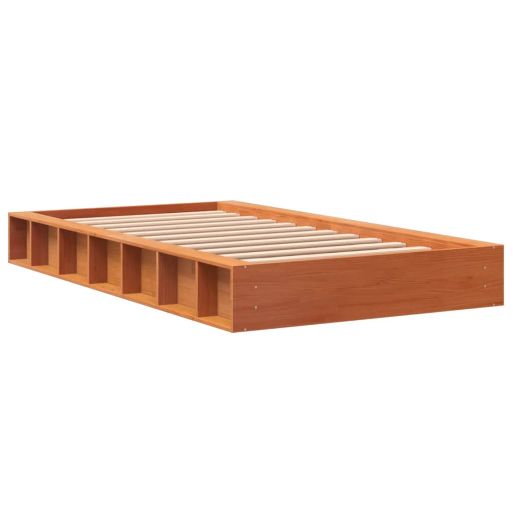 Bed frame without mattress brown wax 100x200cm solid pine wood