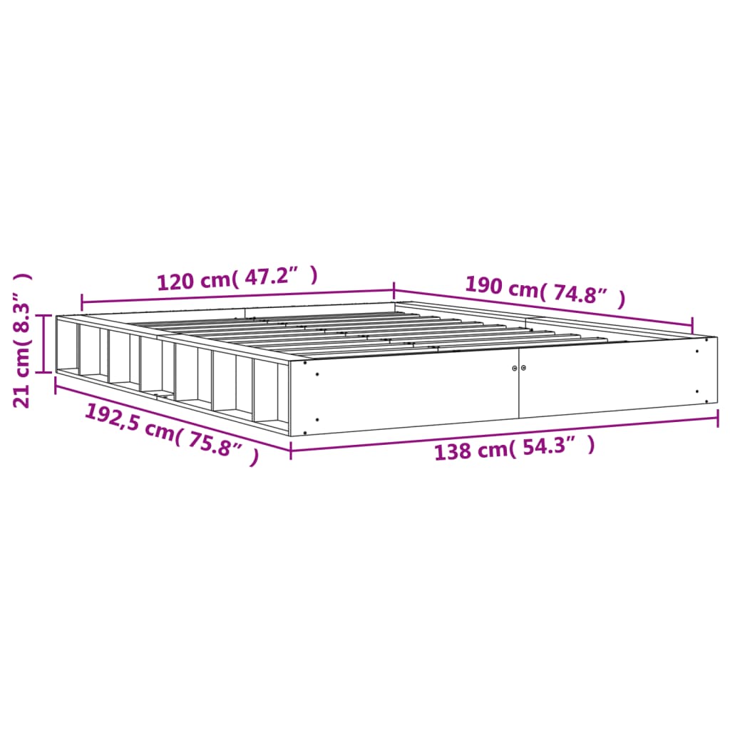 Cadre de lit sans matelas cire marron 120x190cm bois pin massif