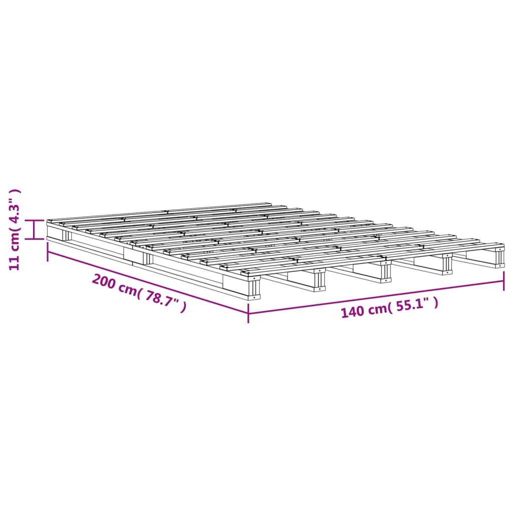 Pallet bed without brown wax mattress 140x200 cm solid pine