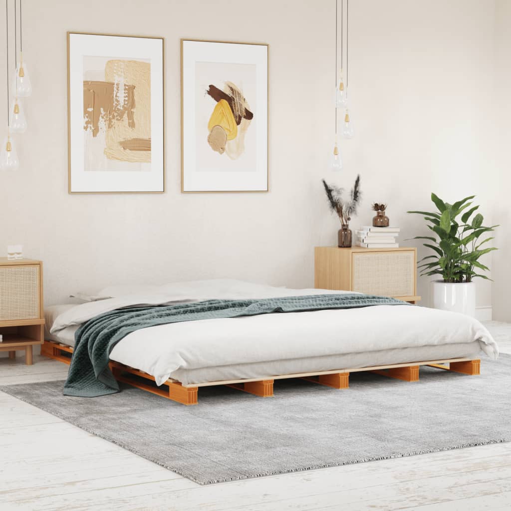 Lit de palette sans matelas cire marron 180x200 cm pin massif