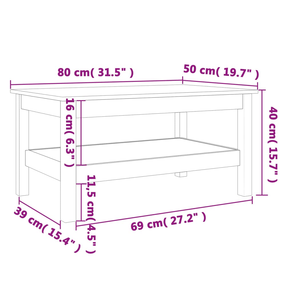 Table basse cire marron 80x50x40 cm bois massif de pin