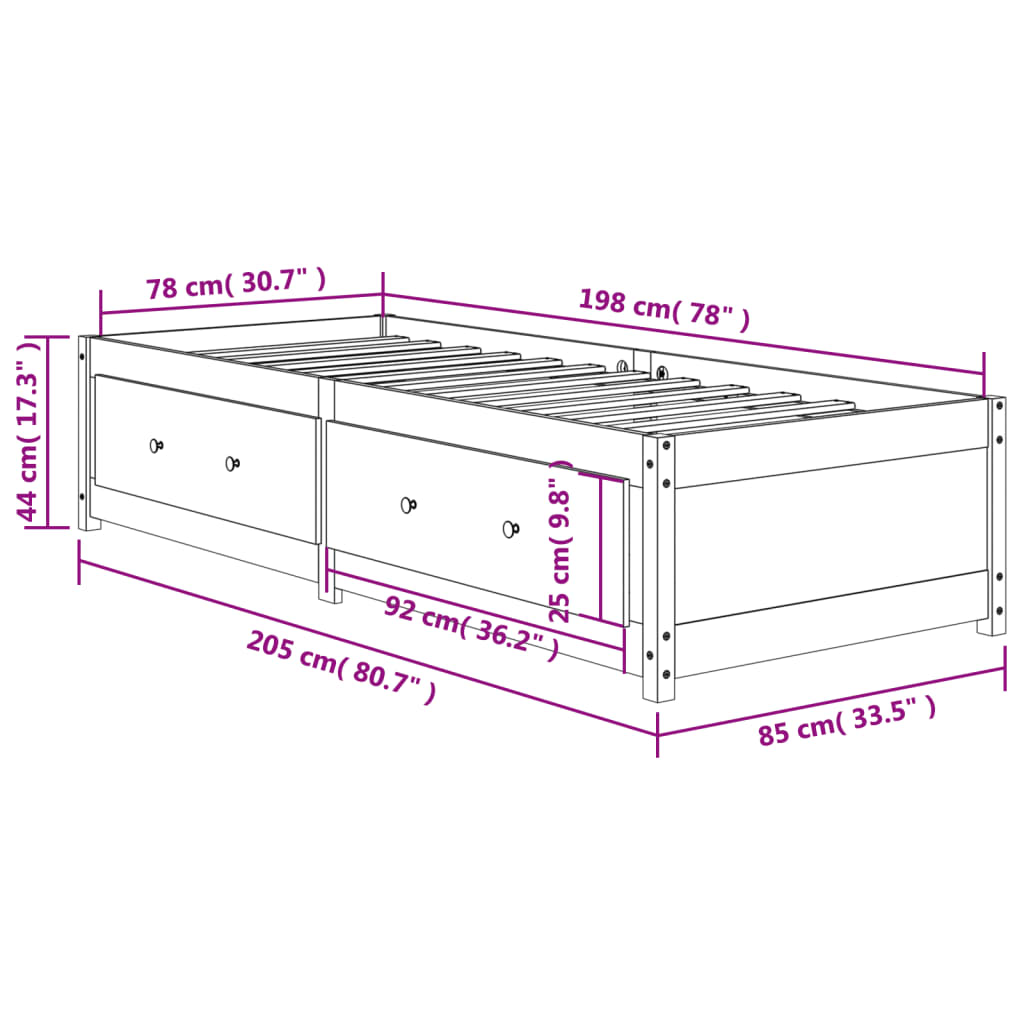 Day bed without mattress brown wax 80x200 cm solid pine wood