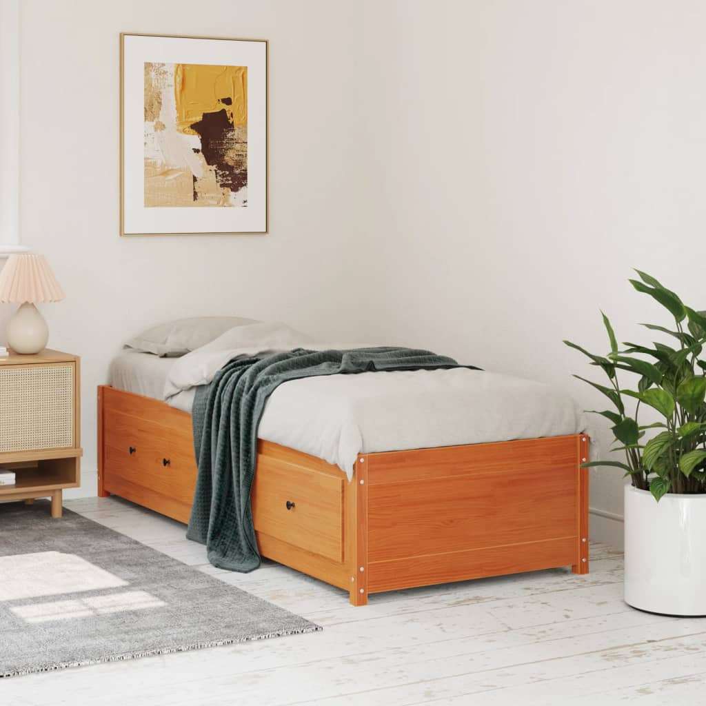 Day bed without mattress brown wax 90x200 cm solid pine wood