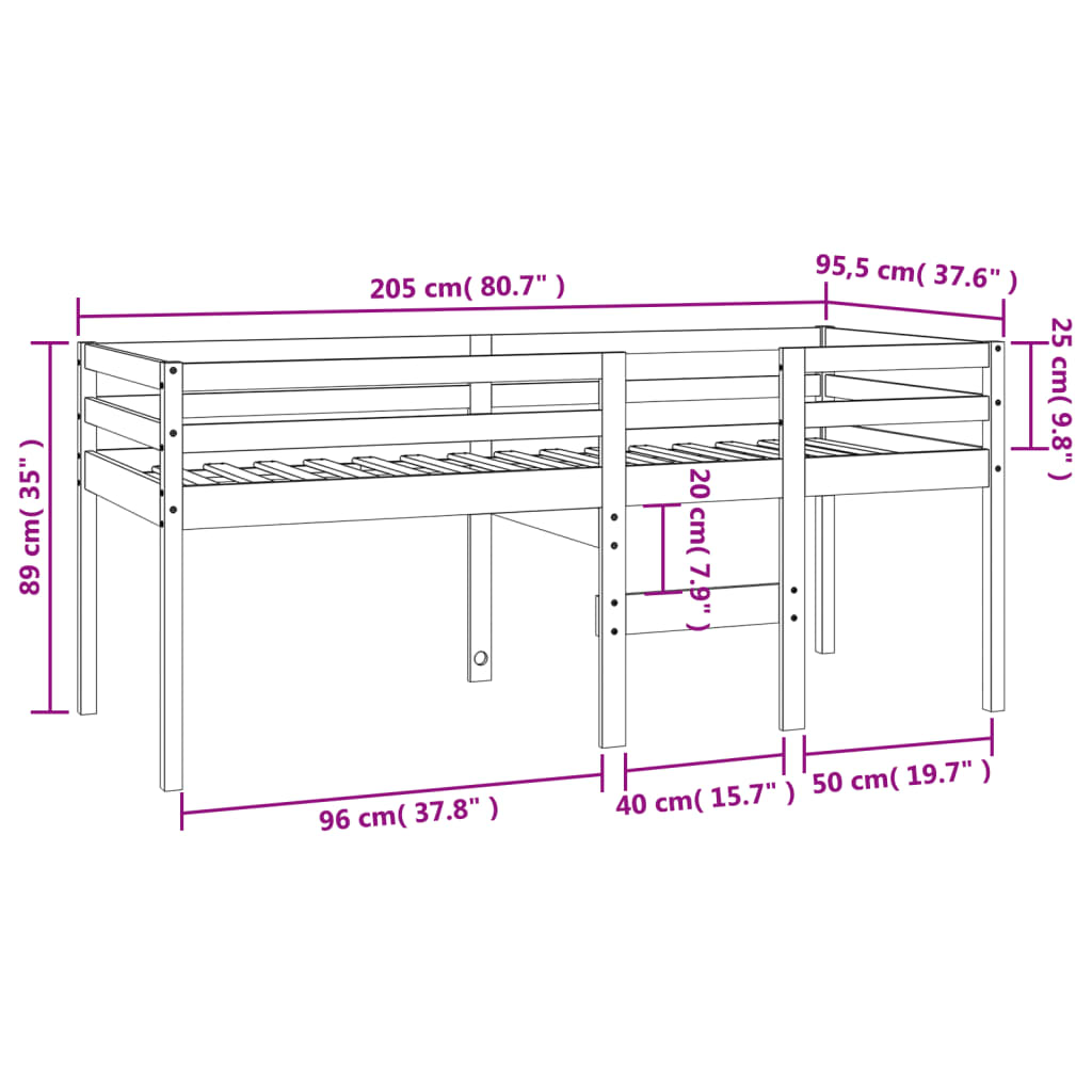 Lit haut cire marron 90x200 cm bois de pin massif