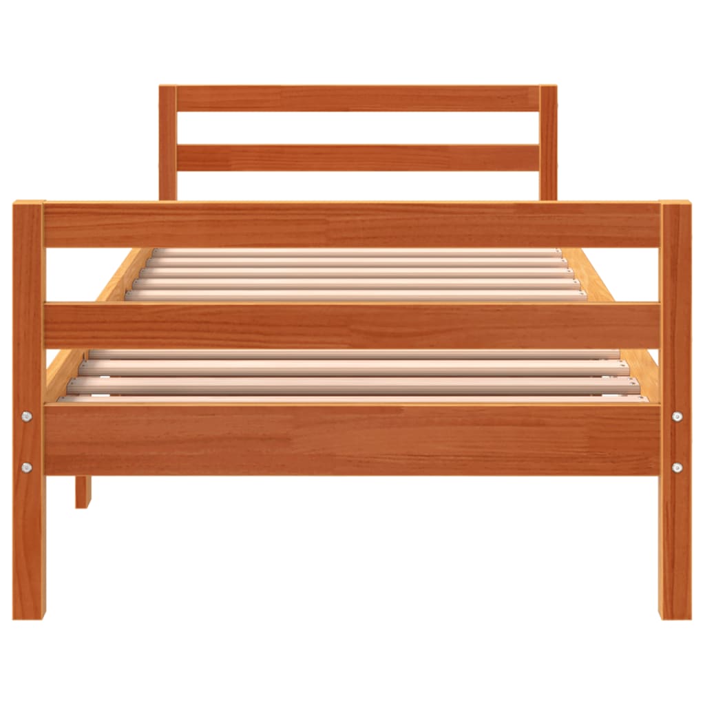 Bed frame without mattress brown wax 90x200 cm solid pine wood