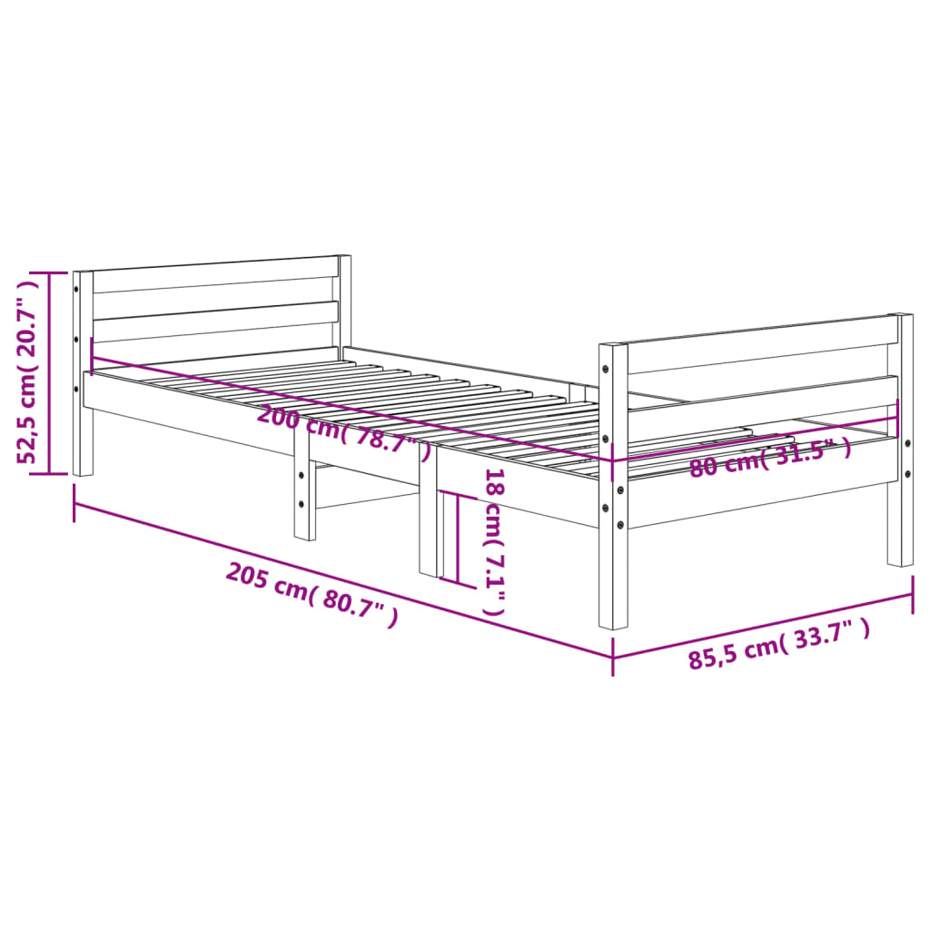 Bed frame without mattress brown wax 80x200 cm solid pine wood