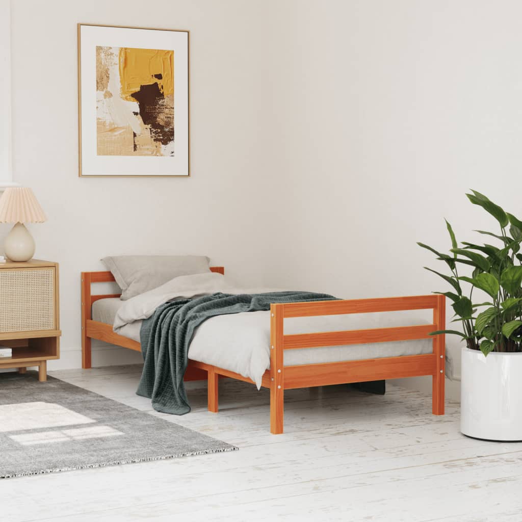 Bed frame without mattress brown wax 90x190 cm solid pine wood