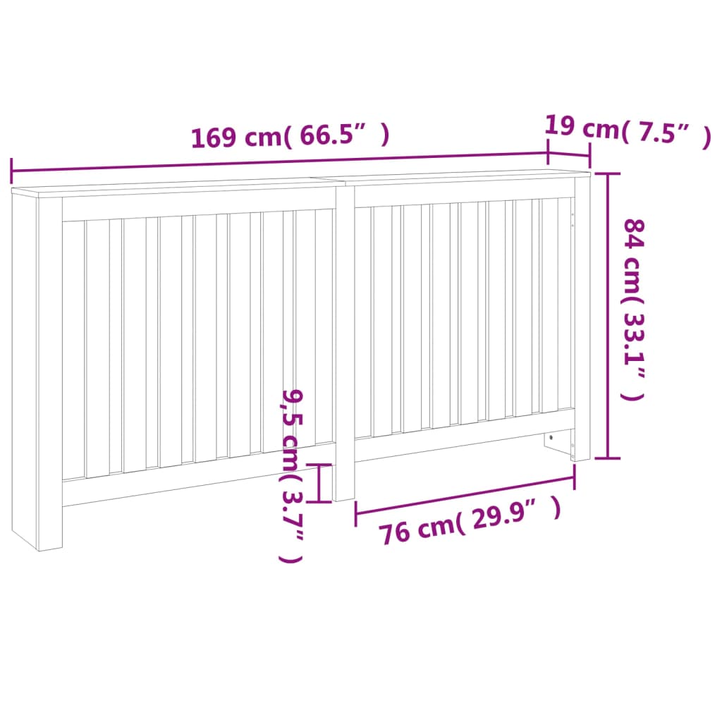 Cache-radiateur cire marron 169x19x84 cm bois massif de pin