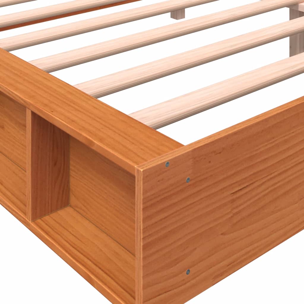 Bed frame without mattress brown wax 200x200cm solid pine wood