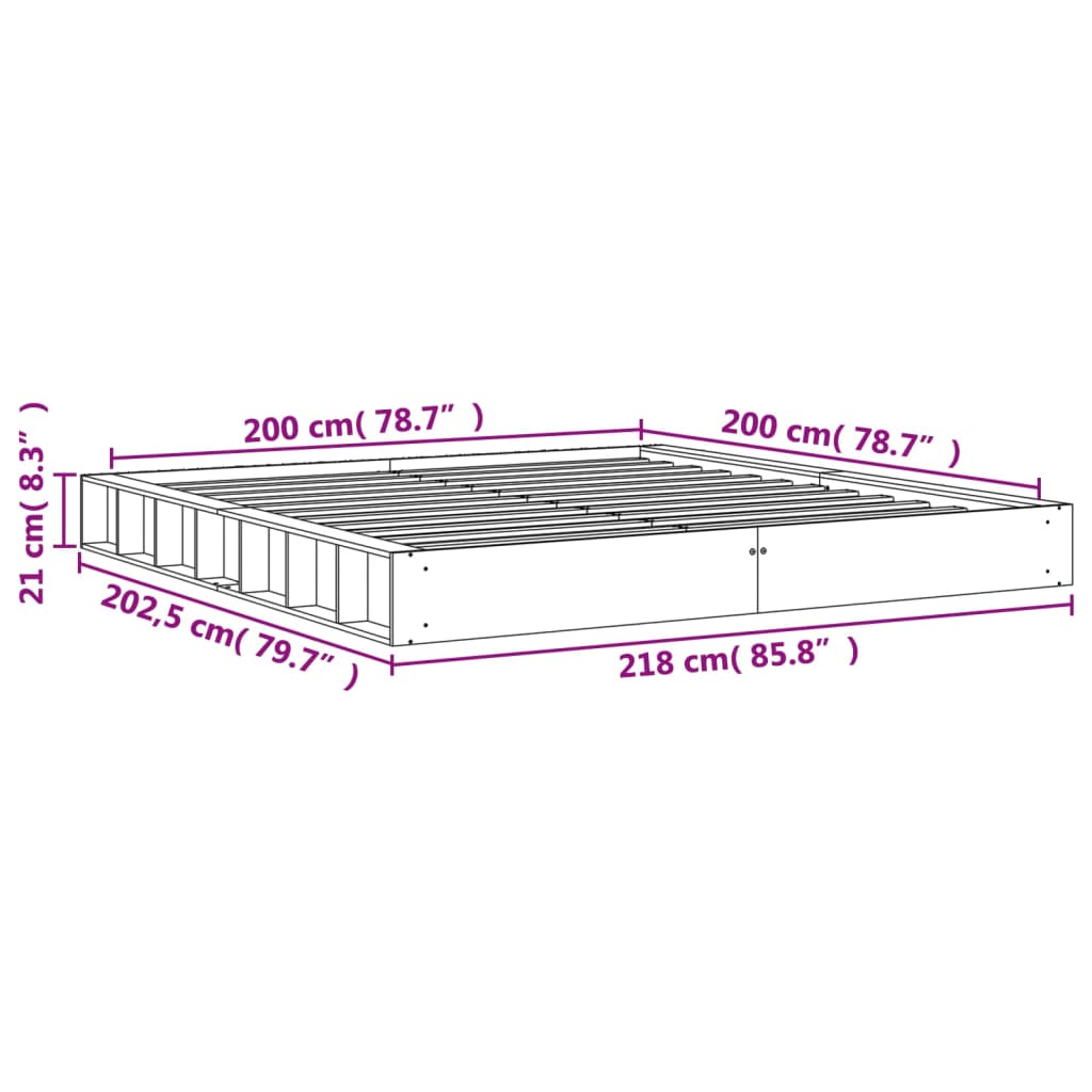 Bed frame without mattress brown wax 200x200cm solid pine wood