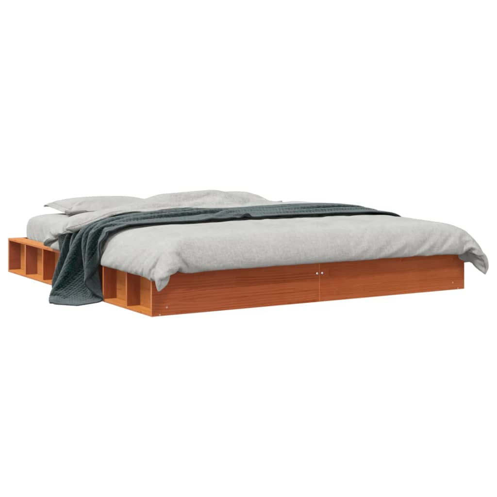 Cadre de lit sans matelas cire marron 180x200cm bois pin massif