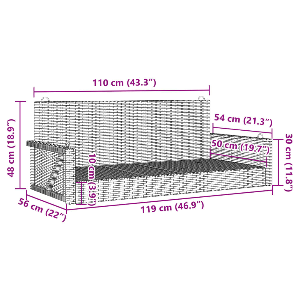 Beige Schaukel 119x56x48 cm aus gewebtem Harz