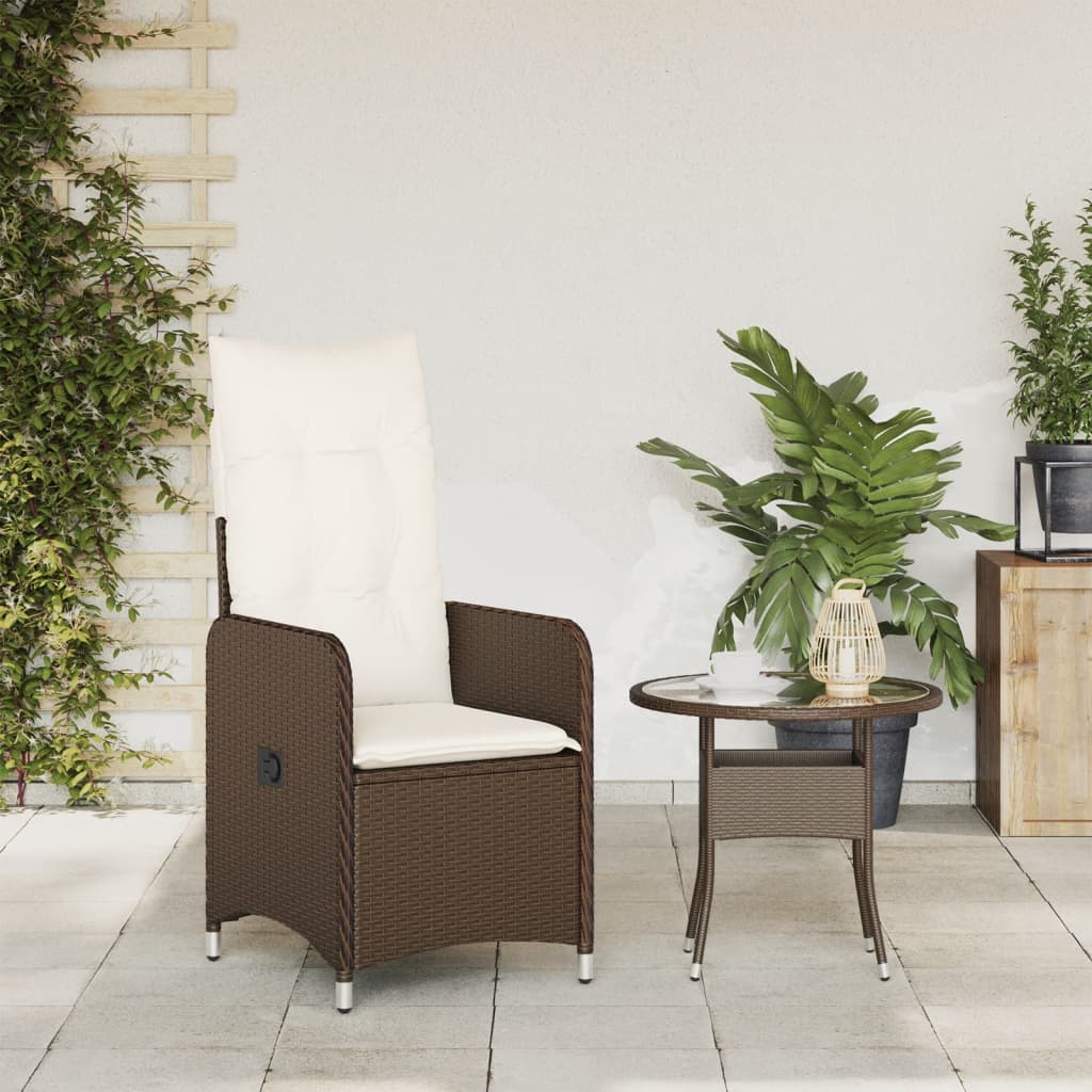 Chaise inclinable de jardin avec coussins marron résine tressée