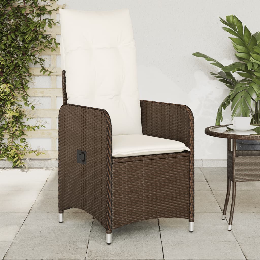 Chaise inclinable de jardin avec coussins marron résine tressée