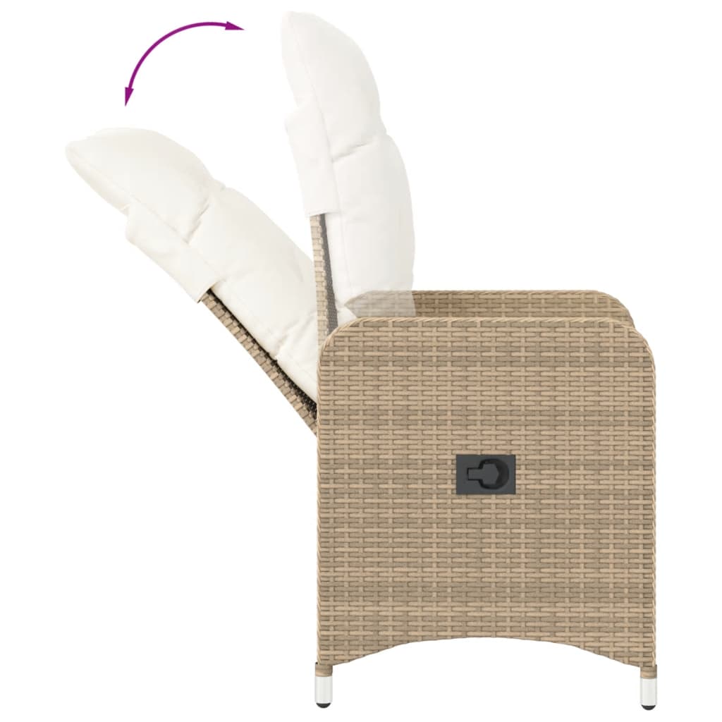 Chaise inclinable de jardin avec coussins beige résine tressée