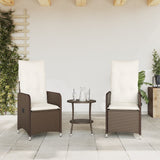 Chaises inclinables de jardin lot de 2 et coussins marron rotin