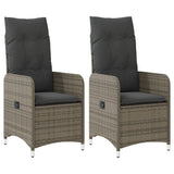 Chaises inclinables de jardin lot de 2 et coussins gris rotin