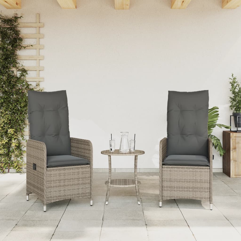 Chaises inclinables de jardin lot de 2 et coussins gris rotin