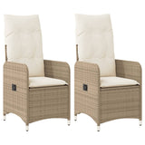 Chaises inclinables de jardin lot de 2 et coussins beige rotin