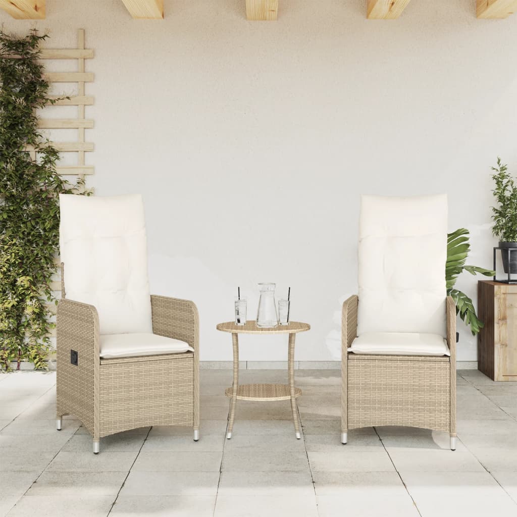 Chaises inclinables de jardin lot de 2 et coussins beige rotin