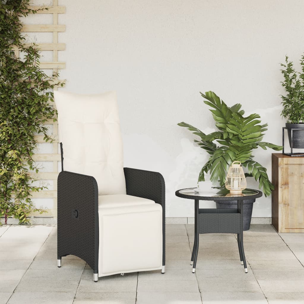 Chaise inclinable de jardin avec coussins noir résine tressée