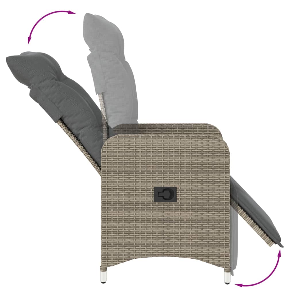 Chaise inclinable de jardin avec coussins gris résine tressée