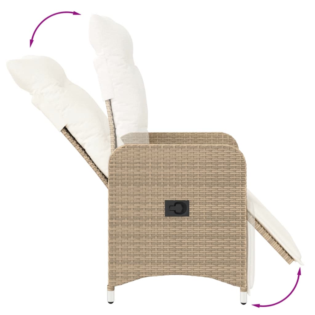 Chaise inclinable de jardin avec coussins beige résine tressée