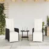 Chaises inclinables de jardin lot de 2 et coussins noir rotin