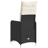 Chaises inclinables de jardin lot de 2 et coussins noir rotin