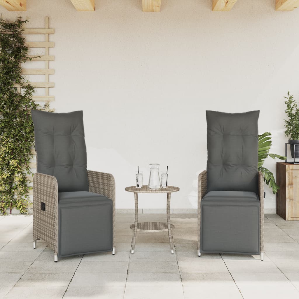 Chaises inclinables de jardin lot de 2 et coussins gris rotin