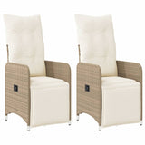 Chaises inclinables de jardin lot de 2 et coussins beige rotin