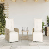 Chaises inclinables de jardin lot de 2 et coussins beige rotin