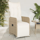 Chaises inclinables de jardin lot de 2 et coussins beige rotin