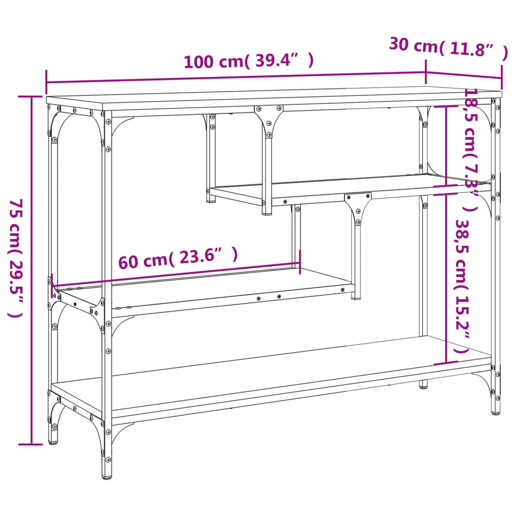 Table console noir 100x30x75 cm bois d'ingénierie