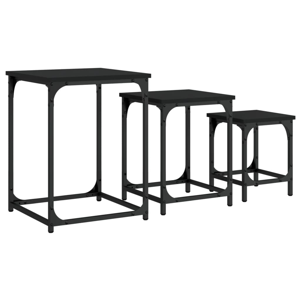 3 pcs nesting coffee tables black engineered wood