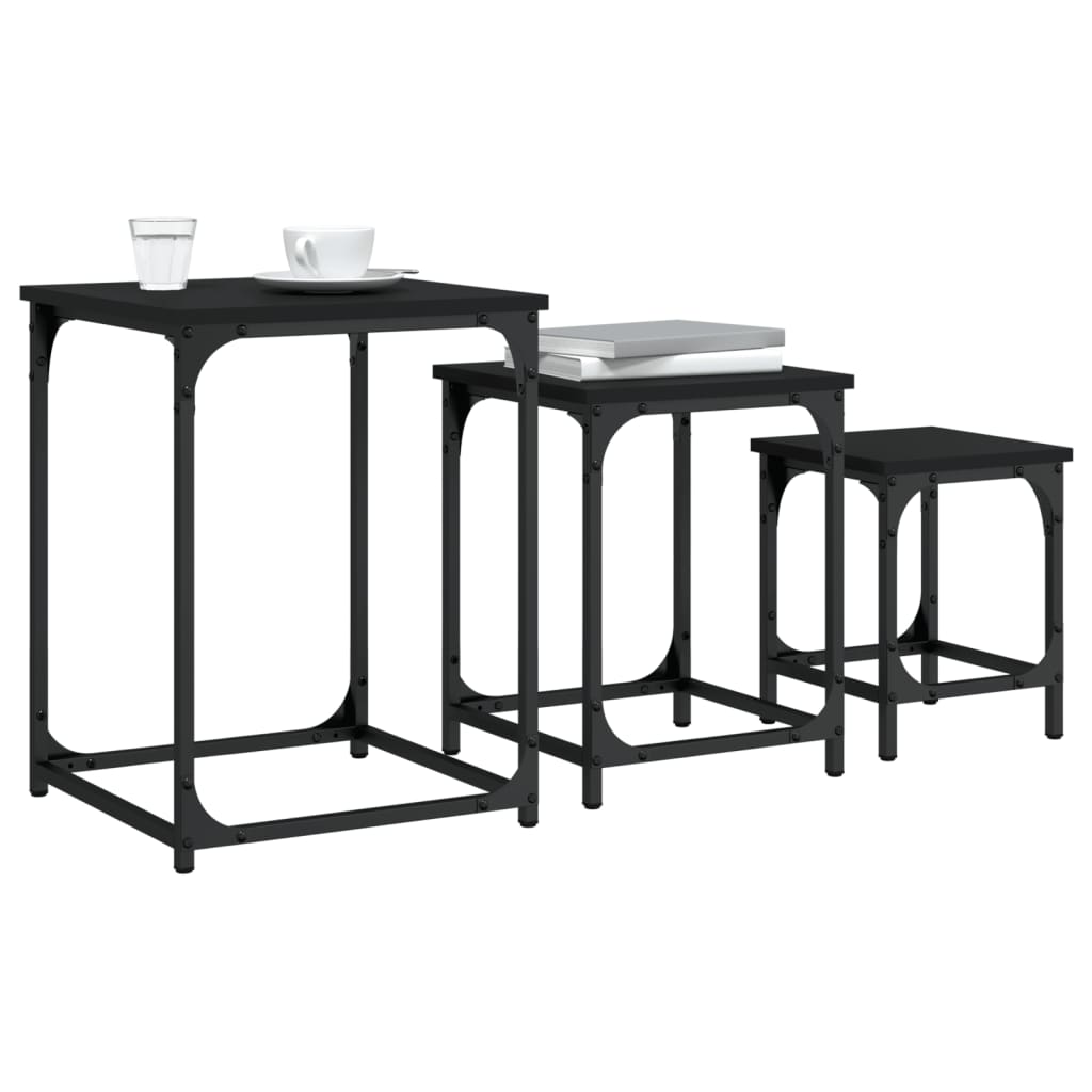 Tables basses gigognes 3 pcs noir bois d'ingénierie