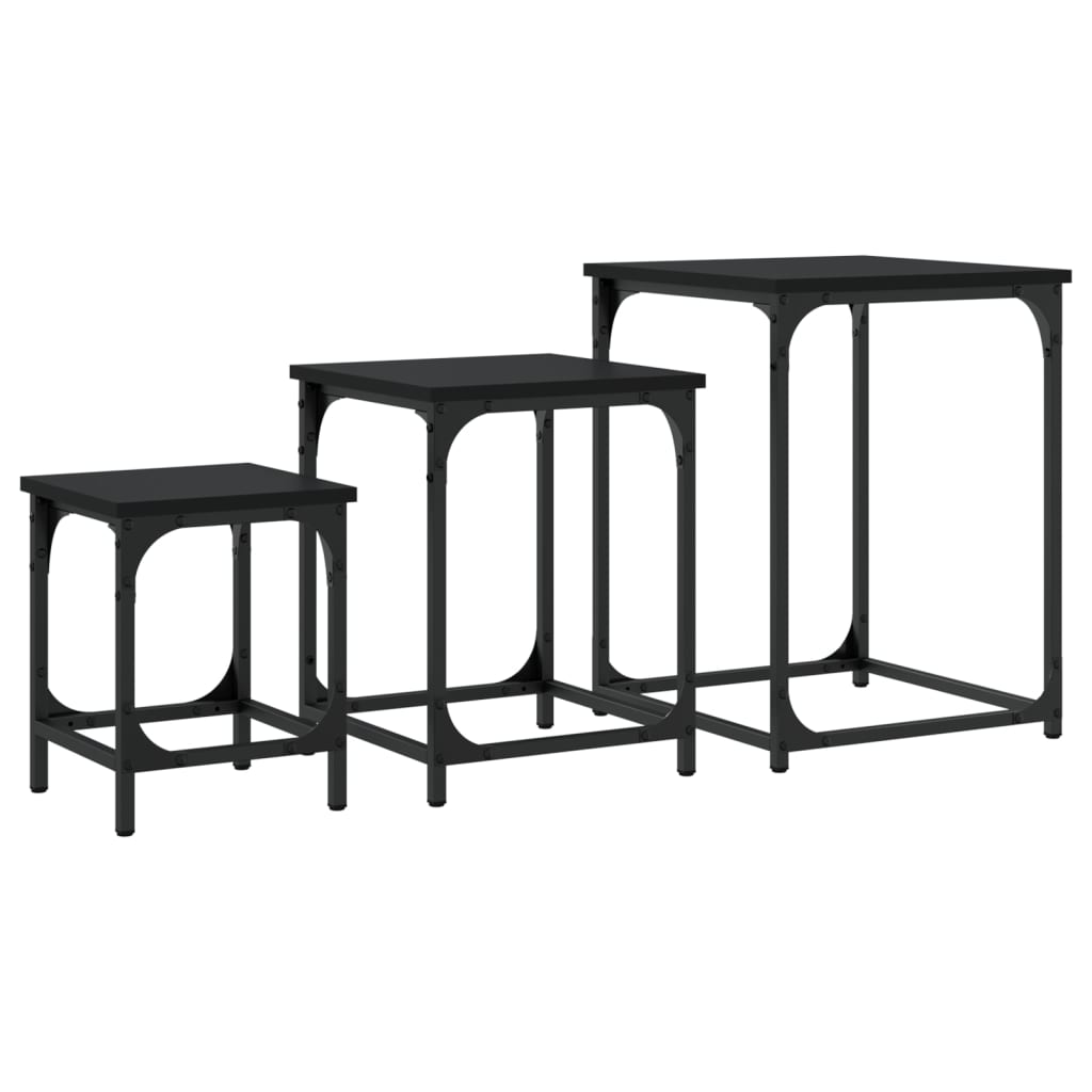 Tables basses gigognes 3 pcs noir bois d'ingénierie