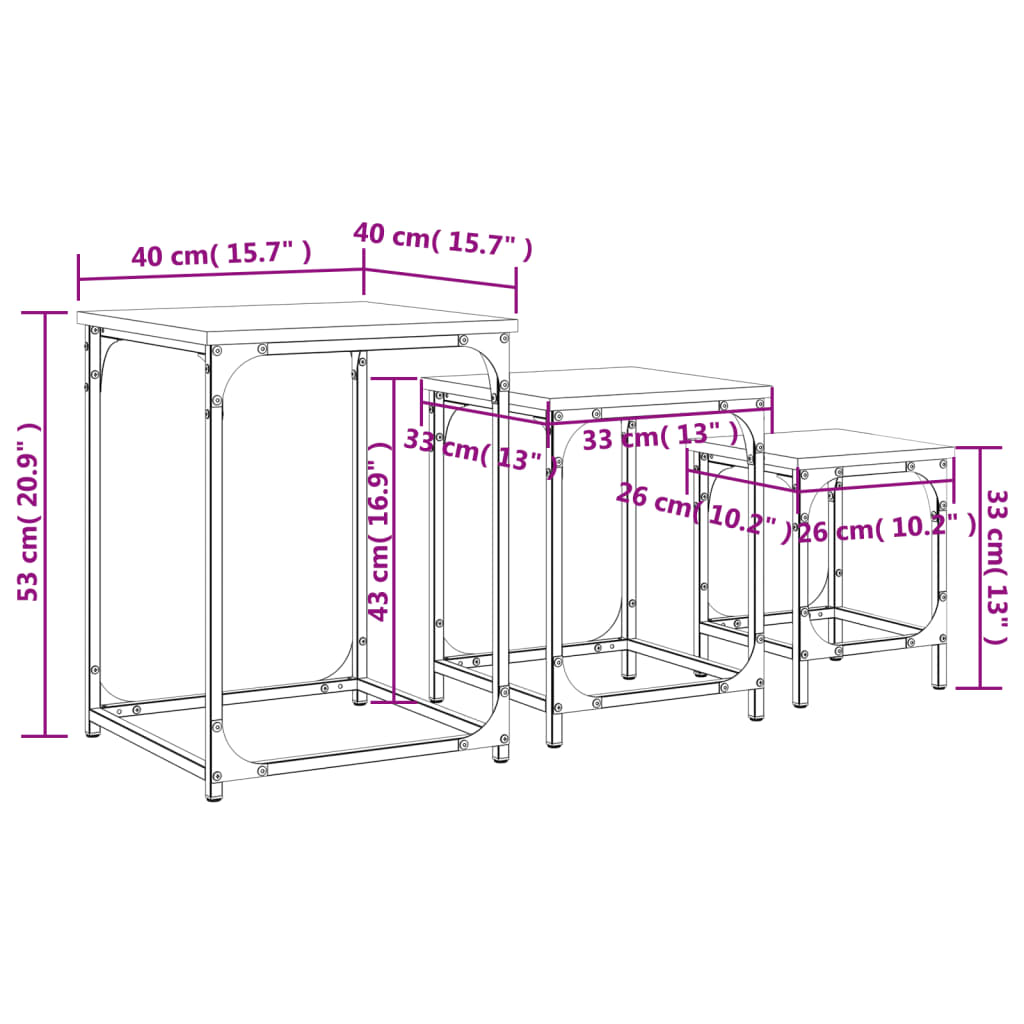 Tables basses gigognes 3 pcs noir bois d'ingénierie