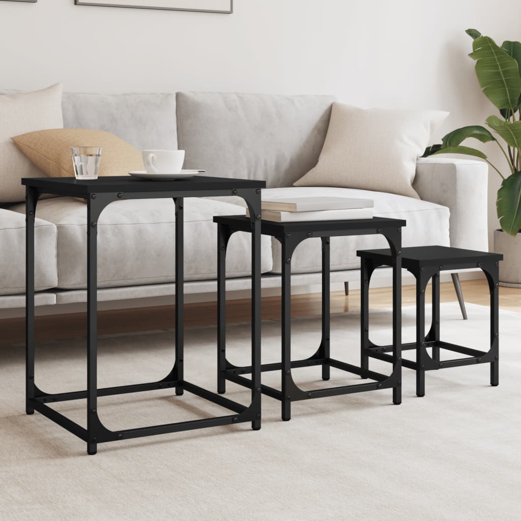 3 pcs nesting coffee tables black engineered wood