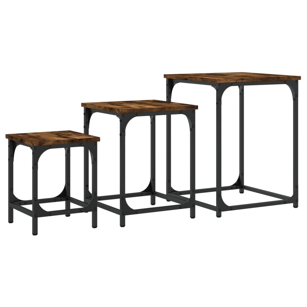 Tables basses gigognes 3 pcs chêne fumé bois d'ingénierie