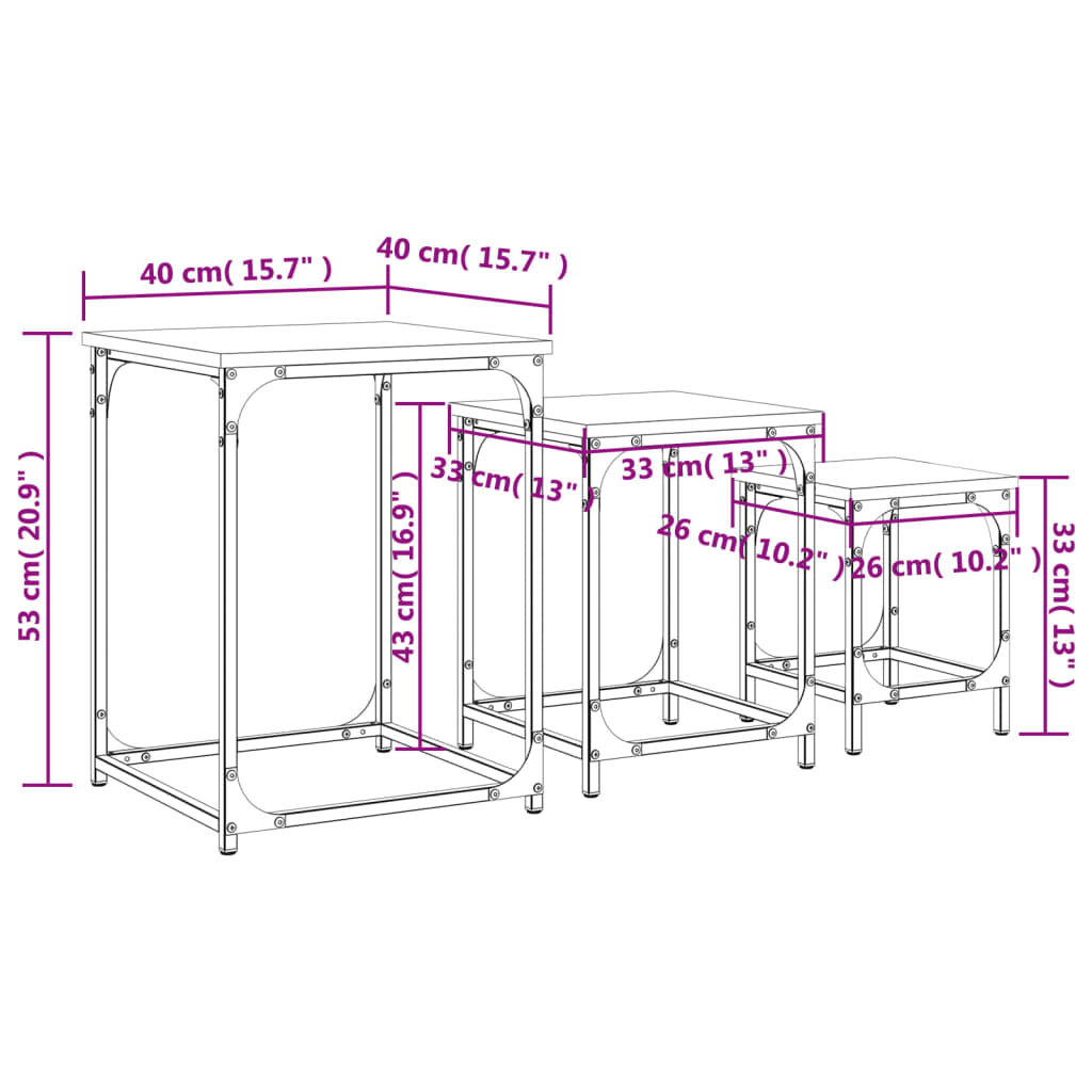 Tables basses gigognes 3 pcs chêne fumé bois d'ingénierie