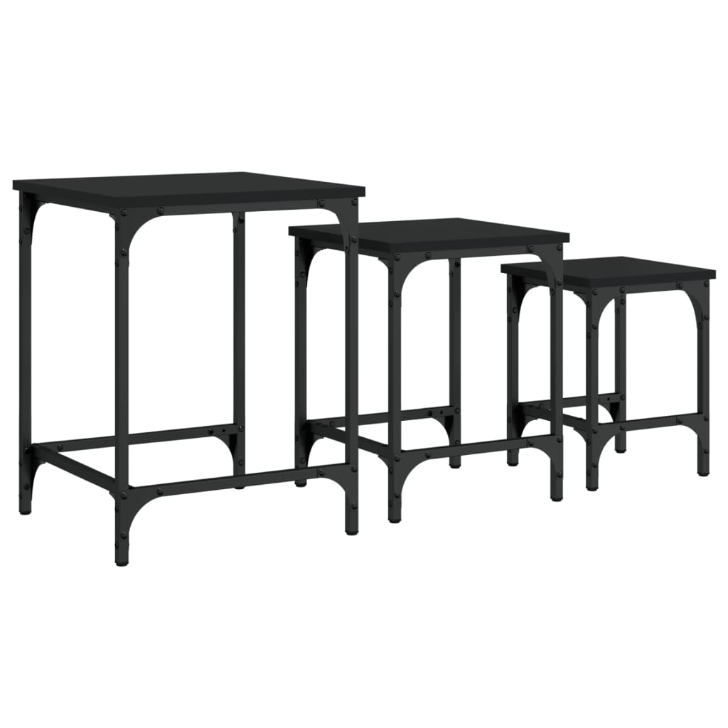 Tables basses gigognes 3 pcs noir bois d'ingénierie