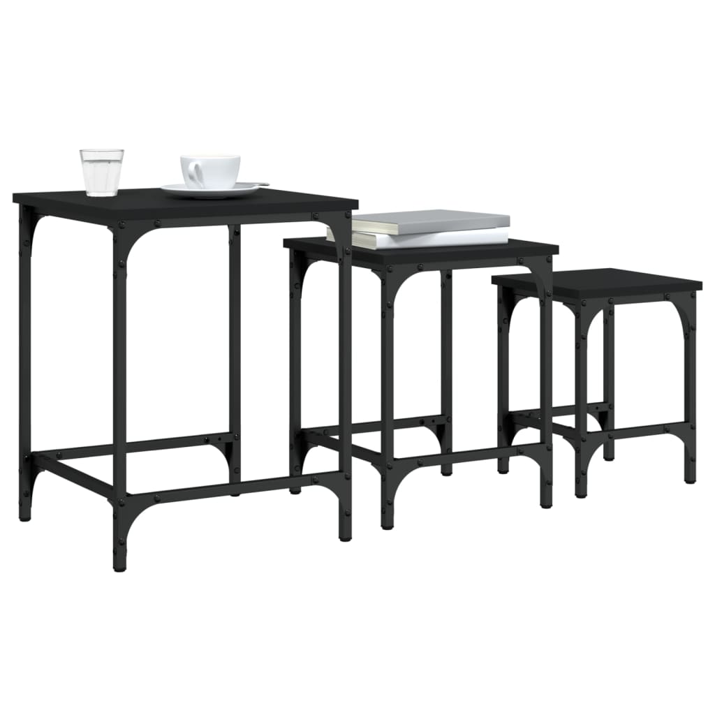 Tables basses gigognes 3 pcs noir bois d'ingénierie