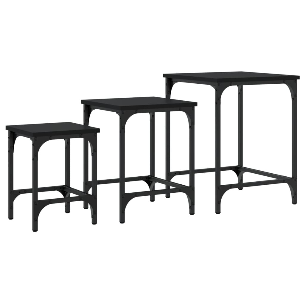 Tables basses gigognes 3 pcs noir bois d'ingénierie