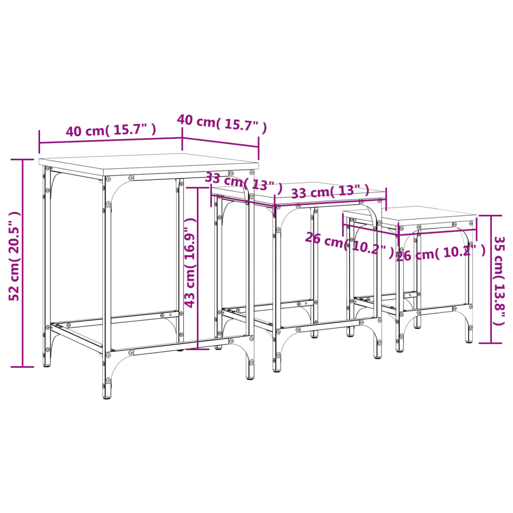 Tables basses gigognes 3 pcs chêne sonoma bois d'ingénierie