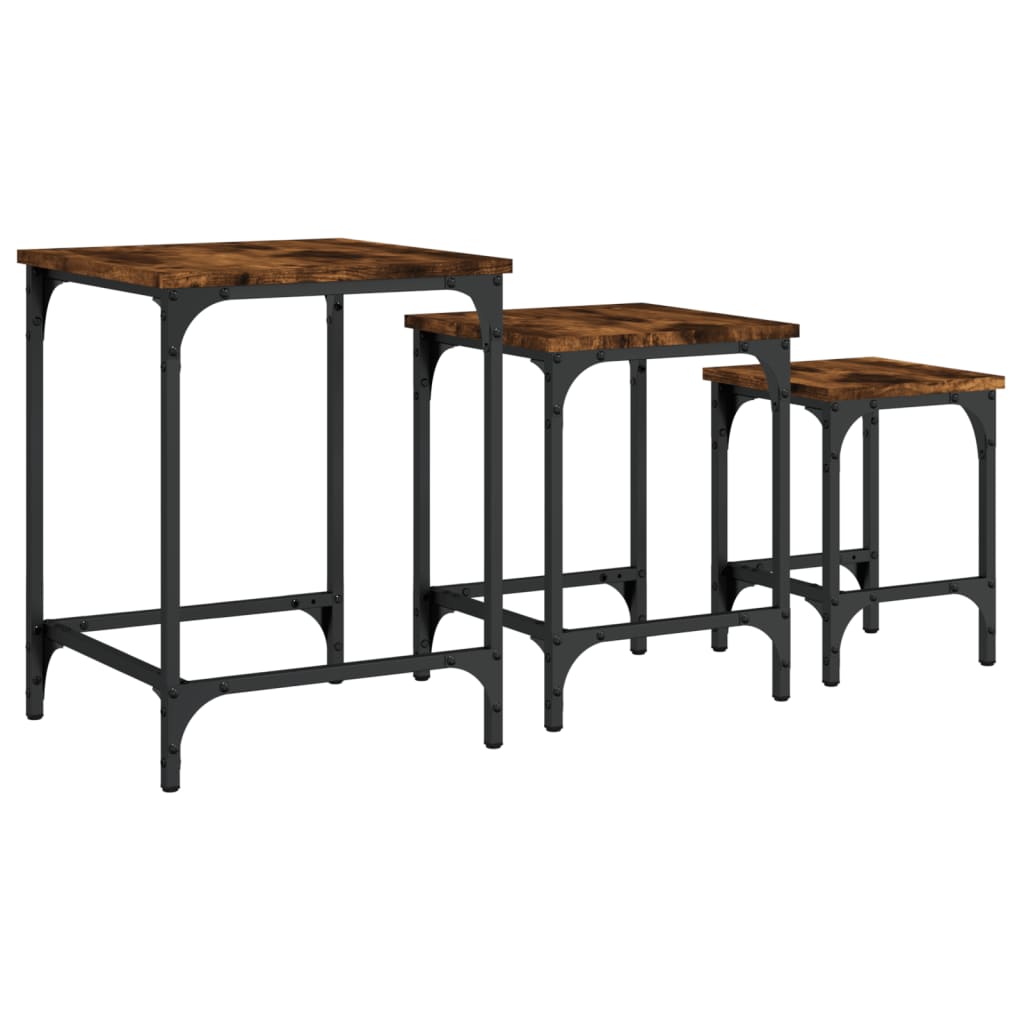 Tables basses gigognes 3 pcs chêne fumé bois d'ingénierie